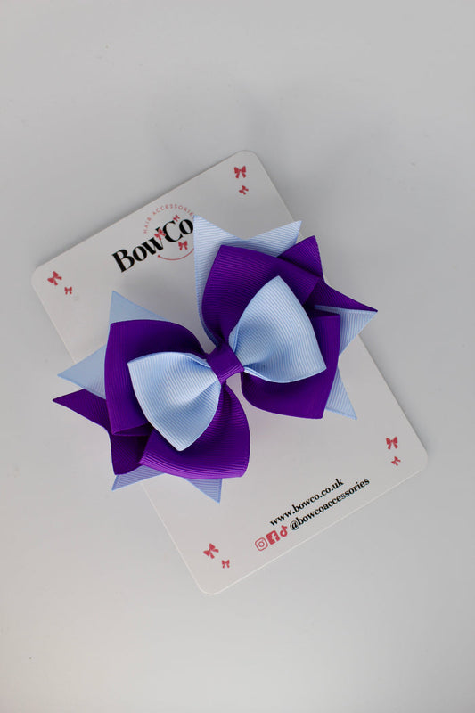 School Bow Purple and Bluebell Layer Bow - Clip
