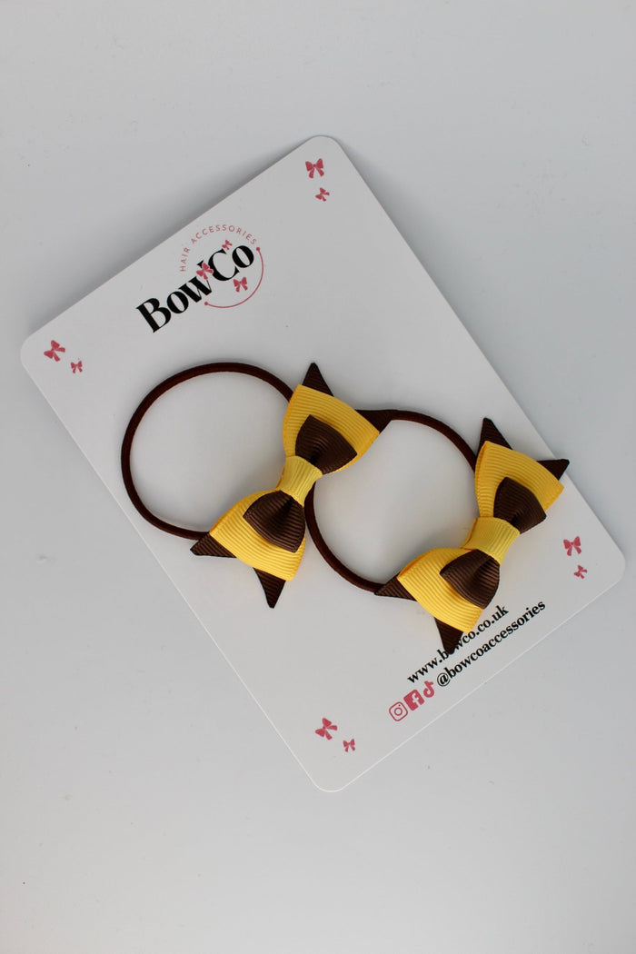 School Bows Brown and Yellow Gold - Butterfly Bow Set - Elastic