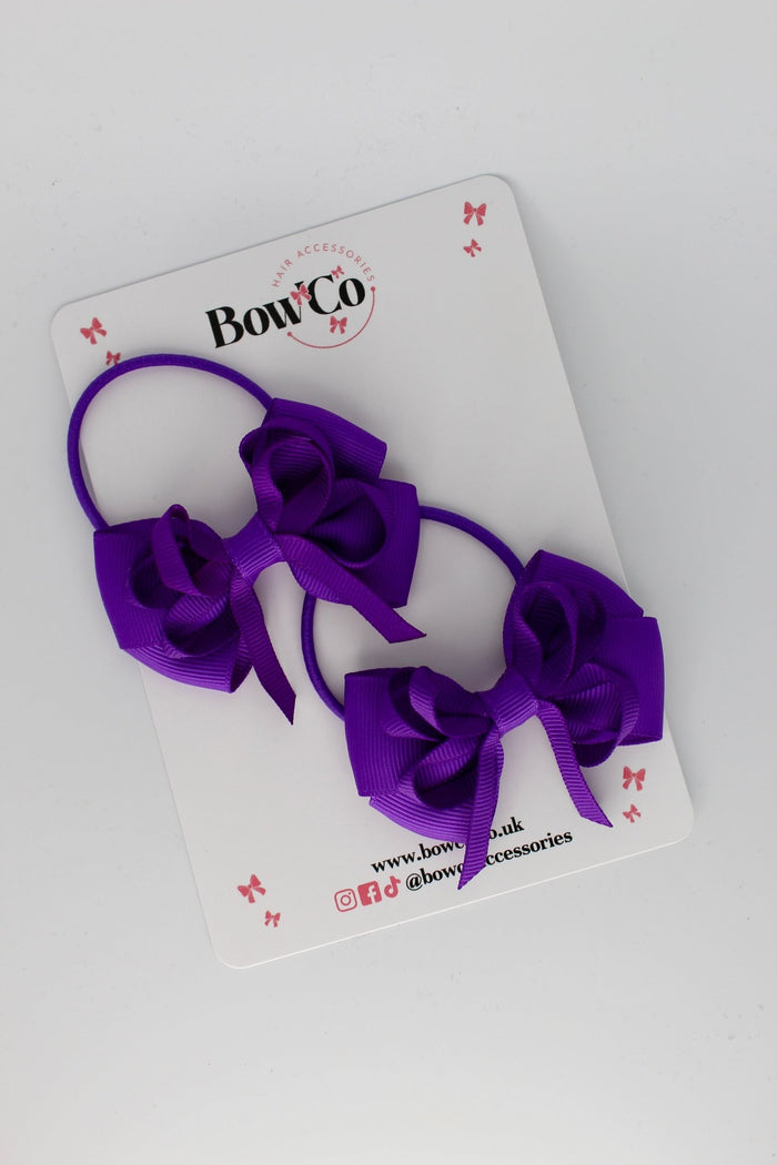 School Bows Purple - Double Bow Set - Elastic