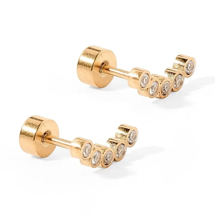 Screwback Stud Earrings - Abigail Sparkle Gold
