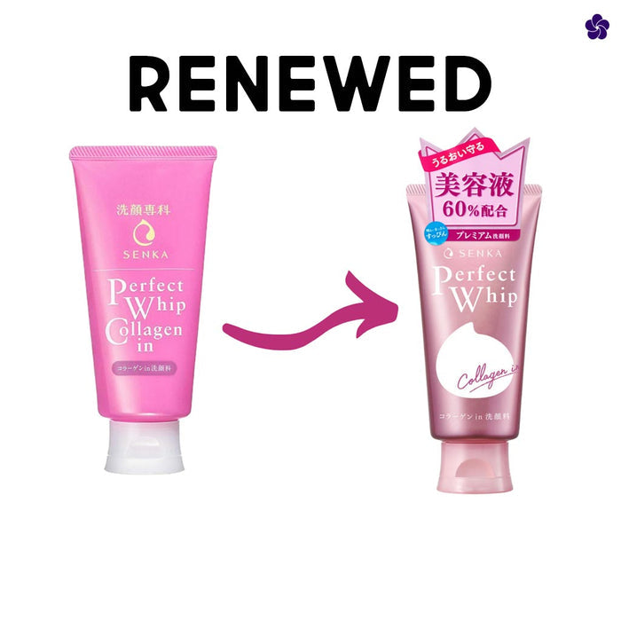 SENKA - Perfect Whip Collagen in Cleansing Foam texture. Senka pink. Murasaki Cosmetics Japanese skincare shop in Europe. Free shipping Nederland & Belgium