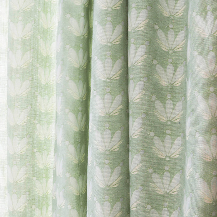Serena Sea Salt Printed Linen Curtain in pale green floral print, made to order in USA with short lead times