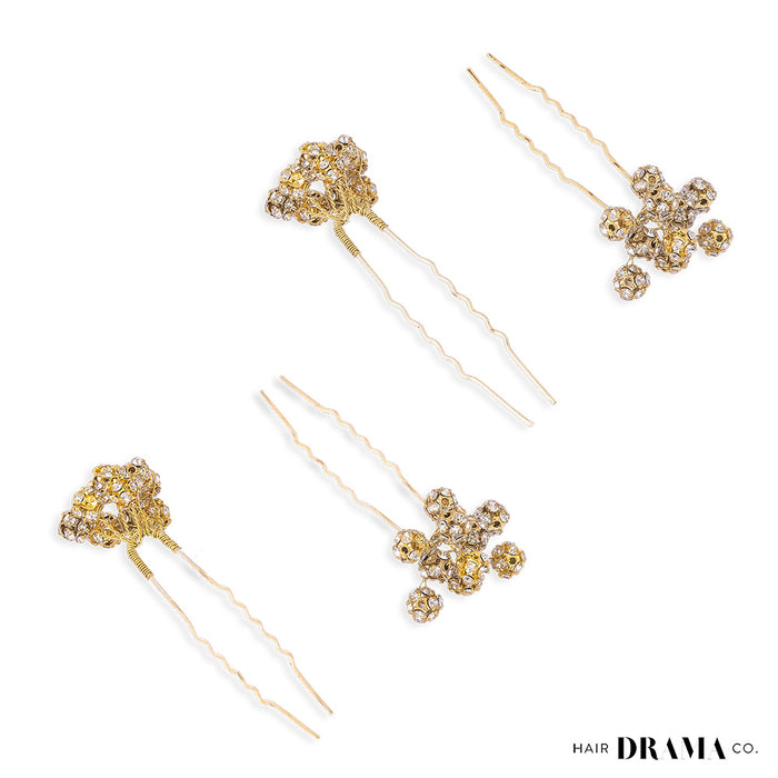 Set of 4 Embellished Pearls U Pins - Gold