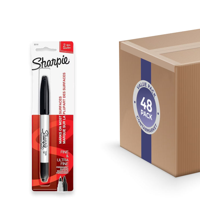 Sharpie - Fine/Ultra Fine Twin-Tip Permanent Marker Carded, Black - 48 Pack