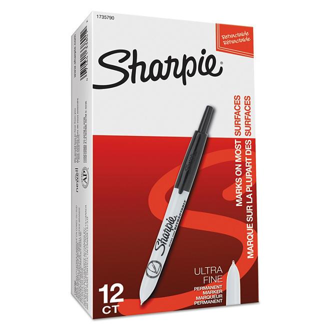 Sharpie Retractable Permanent Marker, Extra-fine Needle Tip, Black - 12 ct