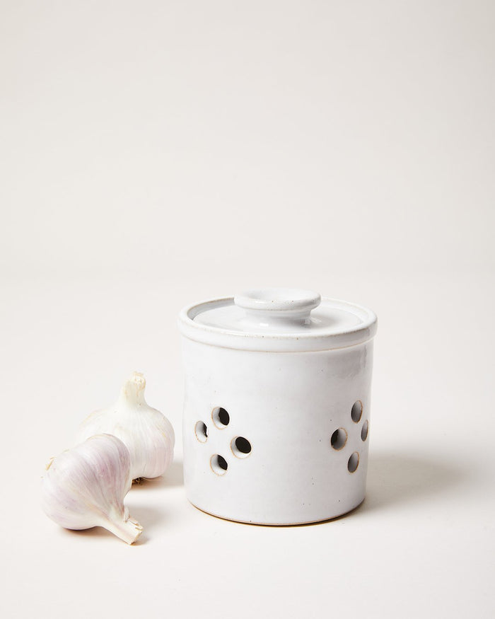 Silo Stoneware Garlic Keeper — lidded garlic keeper with ventilation holes; Farmhouse Pottery
