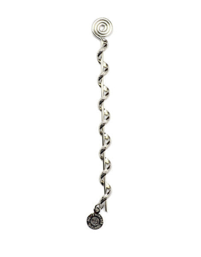 Silver 4-Inch Spiral Hair Twister Hair Wrap with Round Charm – Front View