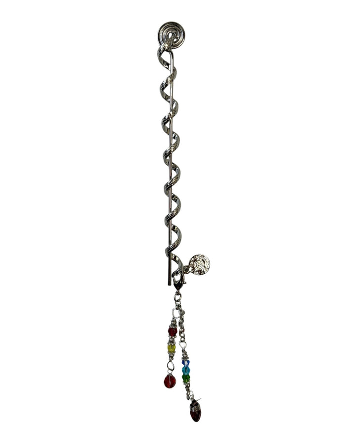 Silver 4-Inch Spiral Hair Twister Hair Wrap with Multicolor Bead Charm – Front View