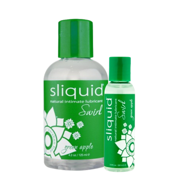 An image of Sliquid Green Apple in 60ml and 125ml bottles in a white background.