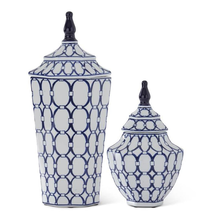 Small Blue/White Oval Ornate Lidded Container
