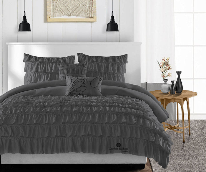 Dark Gray Ruffled Duvet Cover