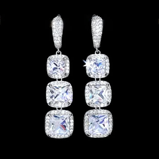 Wedding Jewelry - Geometric Cubic Zirconia Bridal Earrings