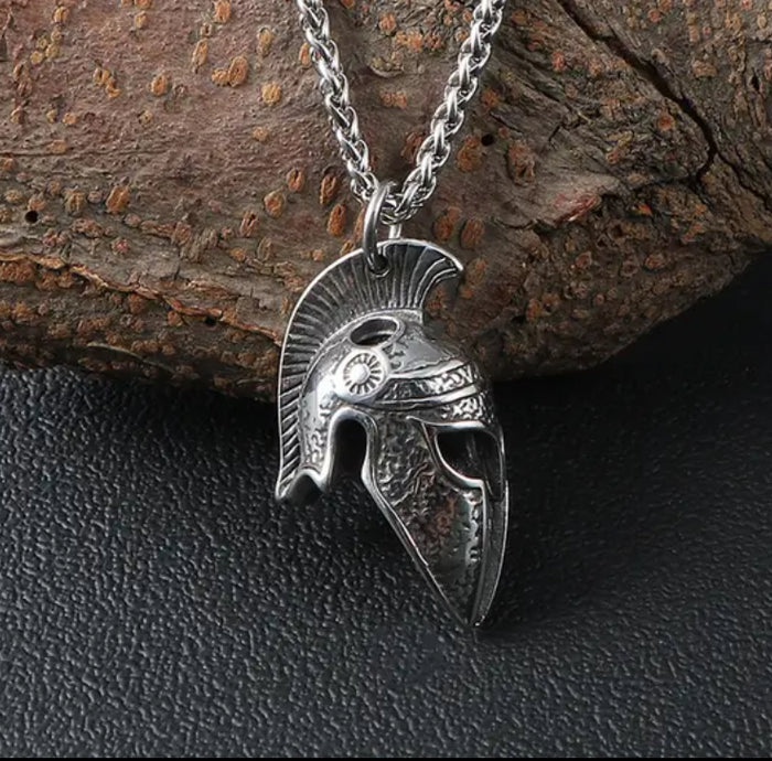 Spartan 3D Warrior Helmet - Titanium Steel Men's Pendant & Necklace
