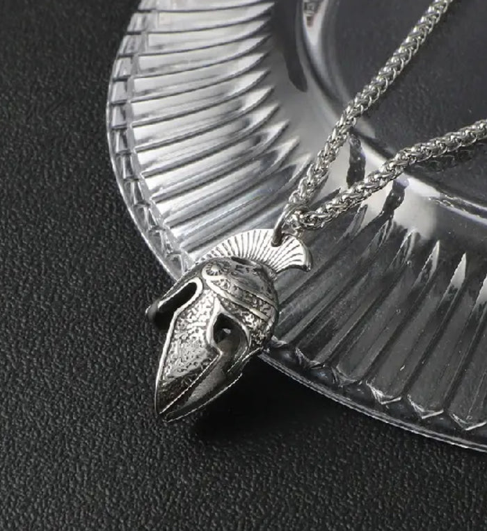 Spartan 3D Warrior Helmet - Titanium Steel Men's Pendant & Necklace