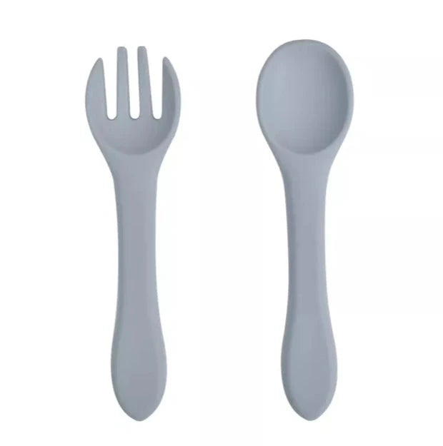Rammelaartje - Spoon & Fork - Silicone - Grey Blue