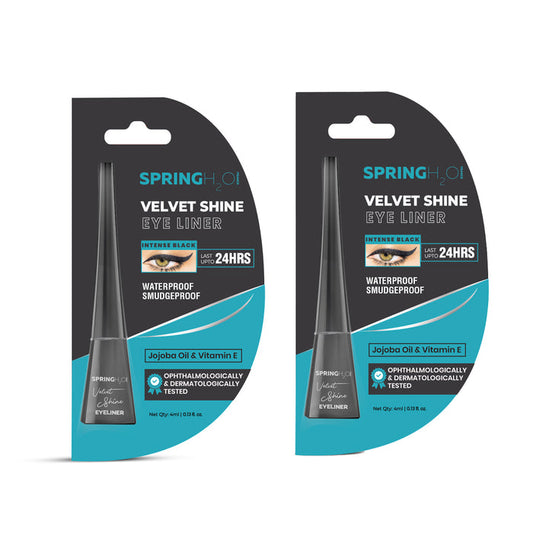 SPRING H2O Velvet Shine Eyeliner Last Upto 24 Hrs, Intense Black Smudgeproof & Waterproof 4 ml pack of 2