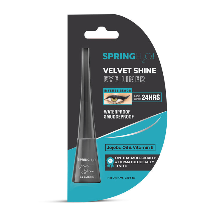 SPRING H2O Velvet Shine Eyeliner Last Upto 24 Hrs, Intense Black Smudgeproof & Waterproof 4 ml pack of 2