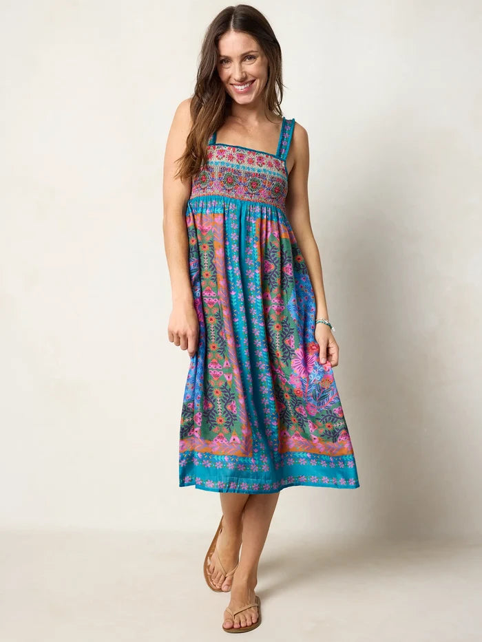 Spring In Your Step Midi Dress - Blue Folk Flower-view 1