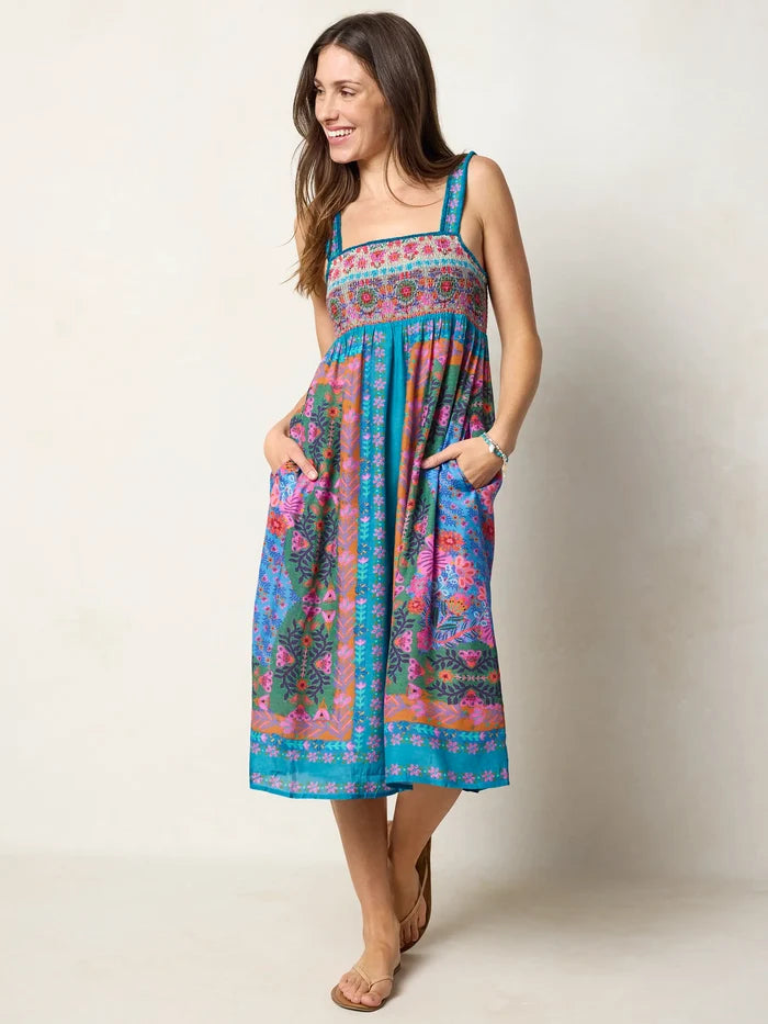 Spring In Your Step Midi Dress - Blue Folk Flower-view 4