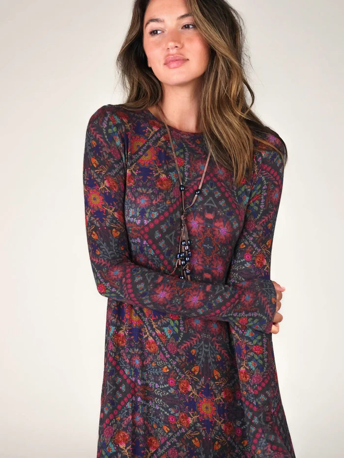Stevie "ButterSoft" Knit Maxi Dress - Mandala Charcoal Folk Floral-view 2