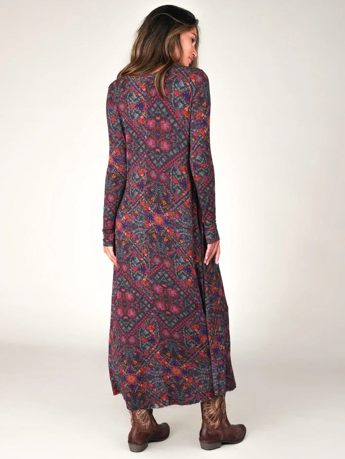 Stevie "ButterSoft" Knit Maxi Dress - Mandala Charcoal Folk Floral-view 3