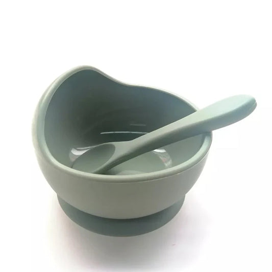 Rammelaartje - Suction Bowl W/Spoon - Silicone - Sage