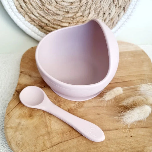 Rammelaartje - Suction Bowl W/Spoon - Silicone - Soft Pink