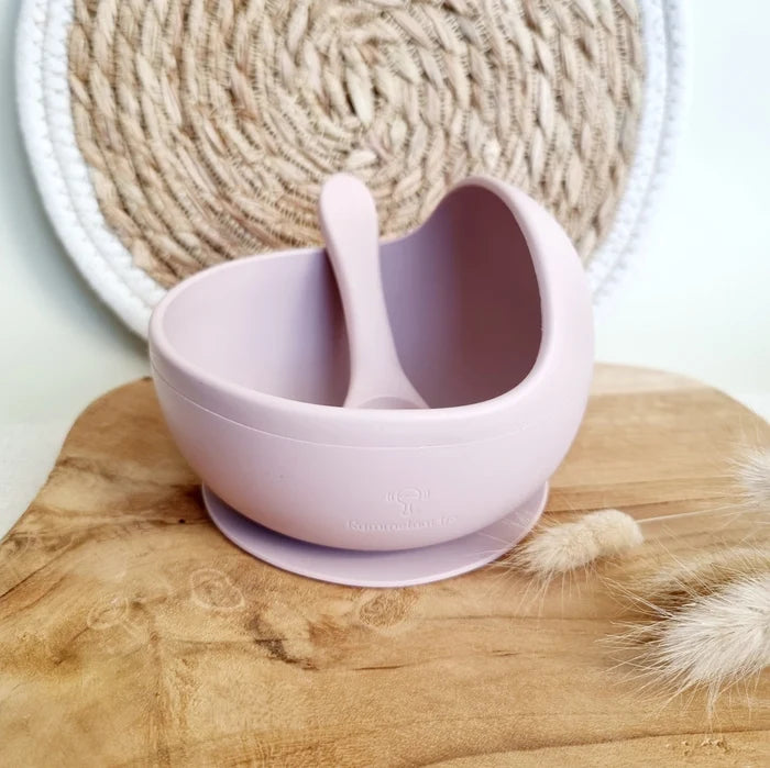 Rammelaartje - Suction Bowl W/Spoon - Silicone - Soft Pink - Lifestyle Cut 1