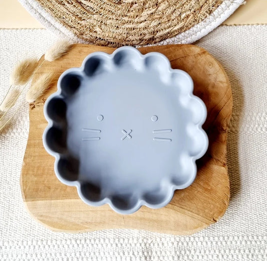 Rammelaartje - Suction Plate - Silicone - Lion/Grey Blue
