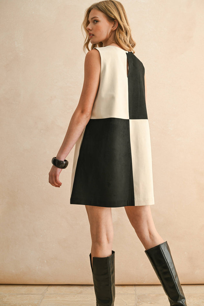 Suede Color Contrasted Shift Dress