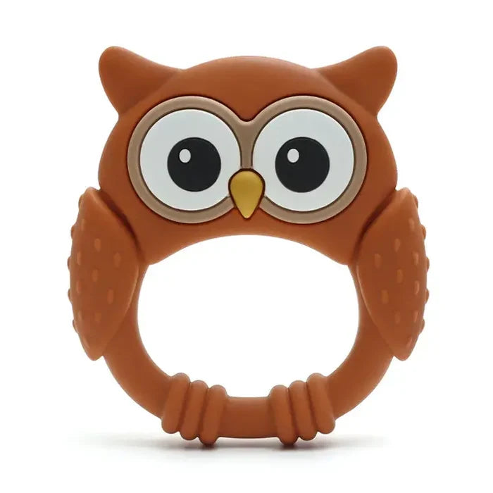 Rammelaartje - Teether Ring - Silicone - Owl/Rust