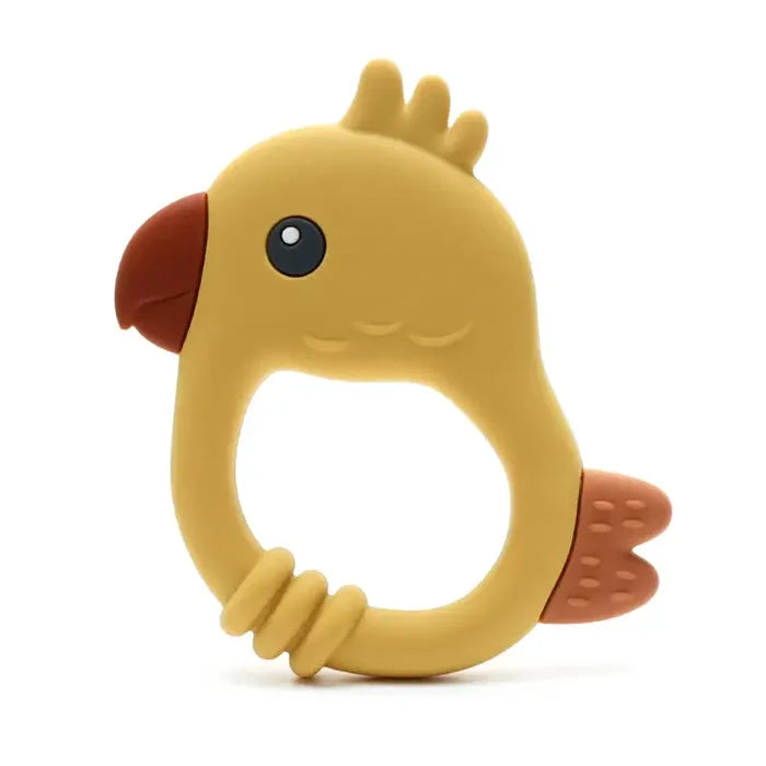 Rammelaartje - Teether Ring - Silicone - Parrot/Ochre Yellow