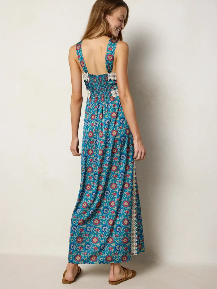 Tennessee Lace Trim Maxi Dress - Peony Block Teal-view 9