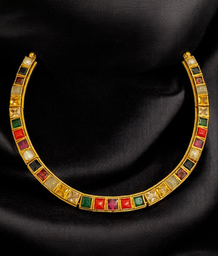 The Preksha Silver Navratna Necklace & Earrings