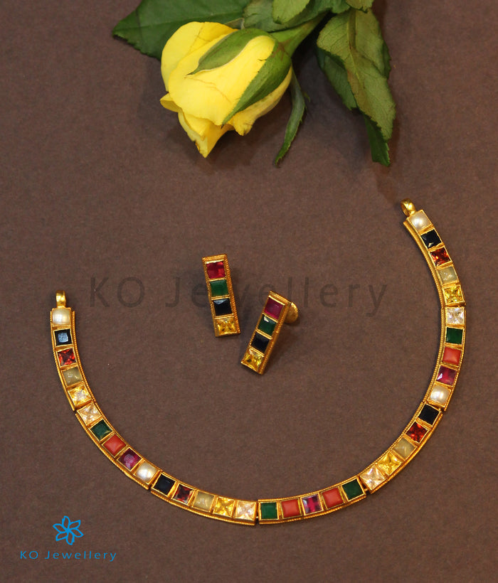 The Preksha Silver Navratna Necklace & Earrings