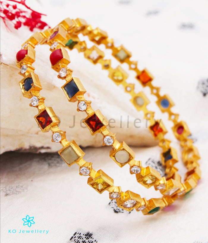 The Sahiti Silver Navratna Bangle (Size 2.2/2.4/2.6/2.8)