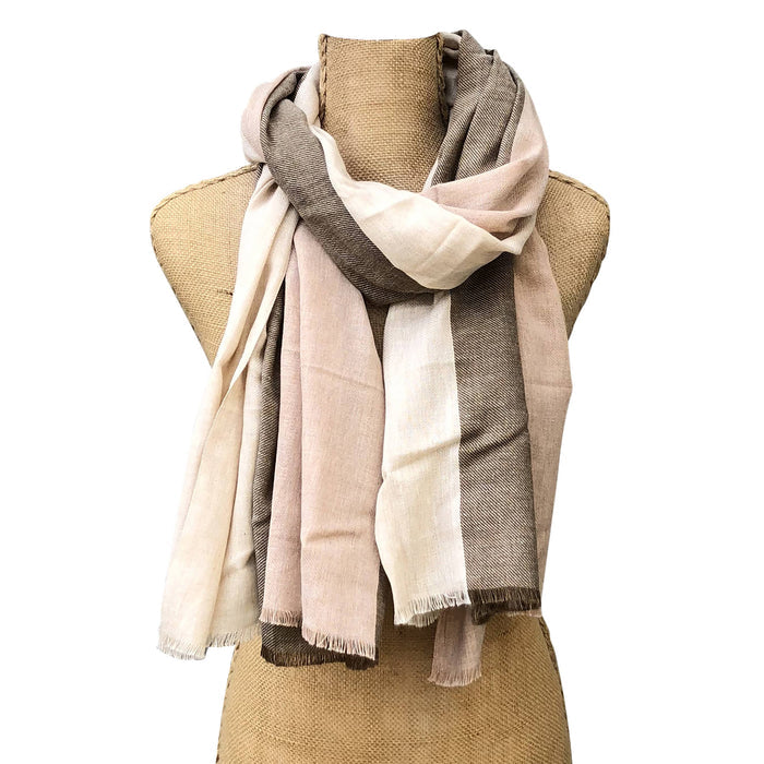 Three Stripes Elegant Cotton Scarf - Camel