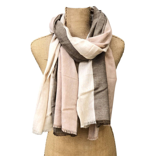 Three Stripes Elegant Cotton Scarf - Camel
