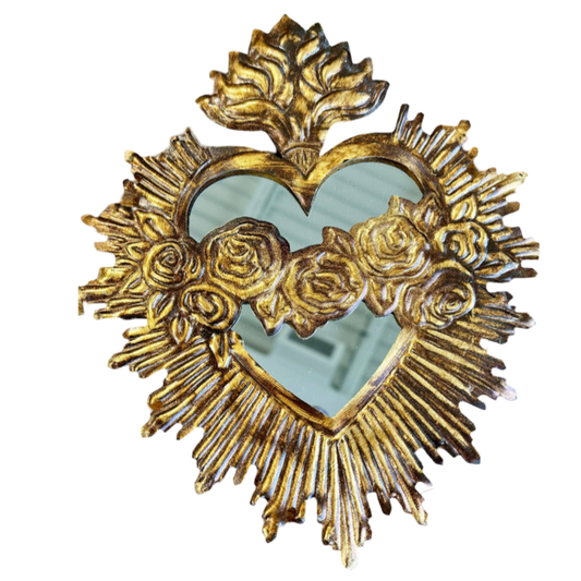 immaculate sacred heart gold tin rosary jesus mirror handmade