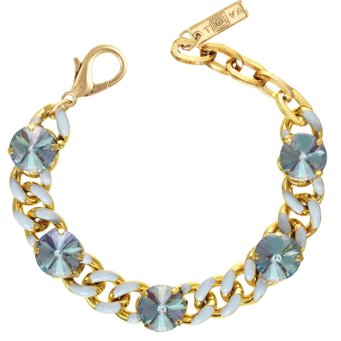 TOVA Galileu bracelet, light blue bracelet, enamel bracelet, crystal bracelet, gold bracelet, blue jewelry, stackable bracelet, TOVA jewelry, handmade jewelry, Canadian jewelry, boutique jewelry, colorful bracelet, gift for her