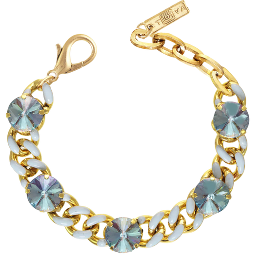 TOVA Galileu bracelet, light blue bracelet, enamel bracelet, crystal bracelet, gold bracelet, blue jewelry, stackable bracelet, TOVA jewelry, handmade jewelry, Canadian jewelry, boutique jewelry, colorful bracelet, gift for her