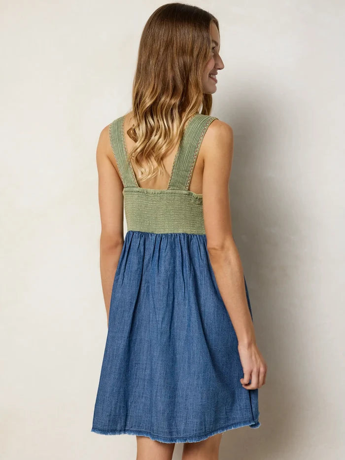 Tricia Embroidered Mini Dress - Green Denim-view 2