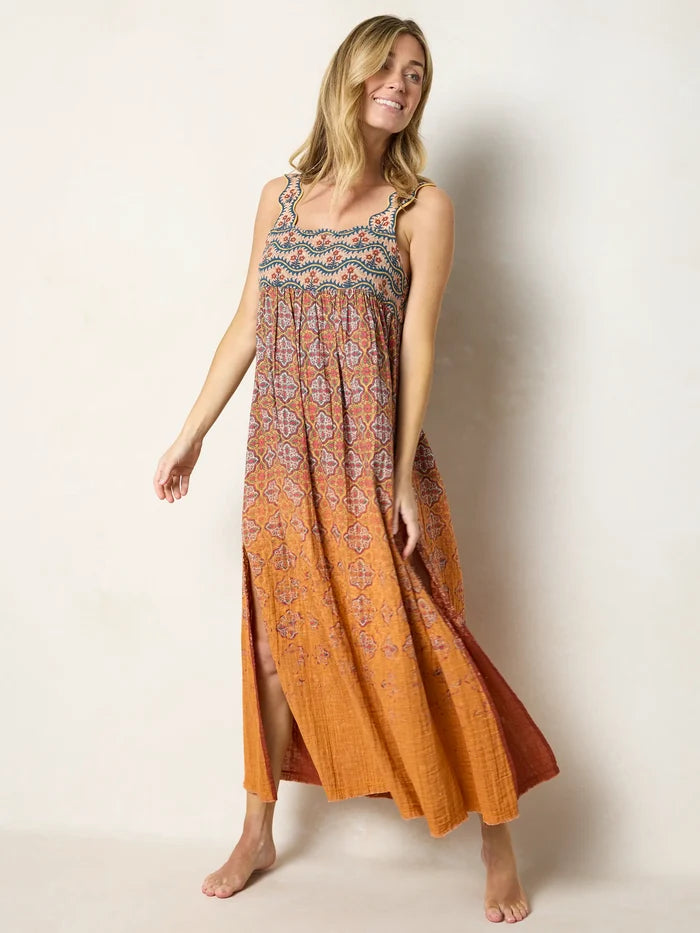 Tricia Reversible Cotton Gauze Maxi Dress - Groovy Stripe Rust-view 2