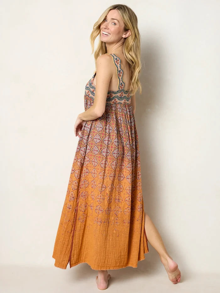 Tricia Reversible Cotton Gauze Maxi Dress - Groovy Stripe Rust-view 6
