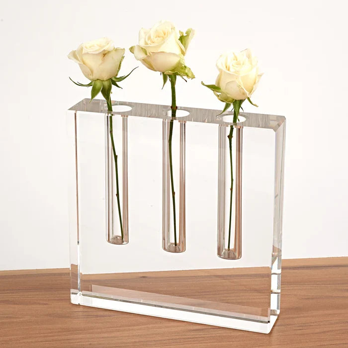 Triple Play Handcrafted Square 7″ Optical Crystal Bud Vase