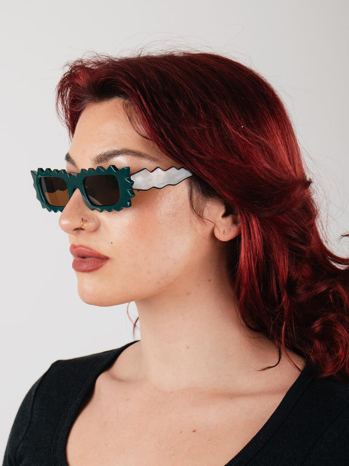 Unisex Zigzag Rectangle Sunglasses | Green-Image 5