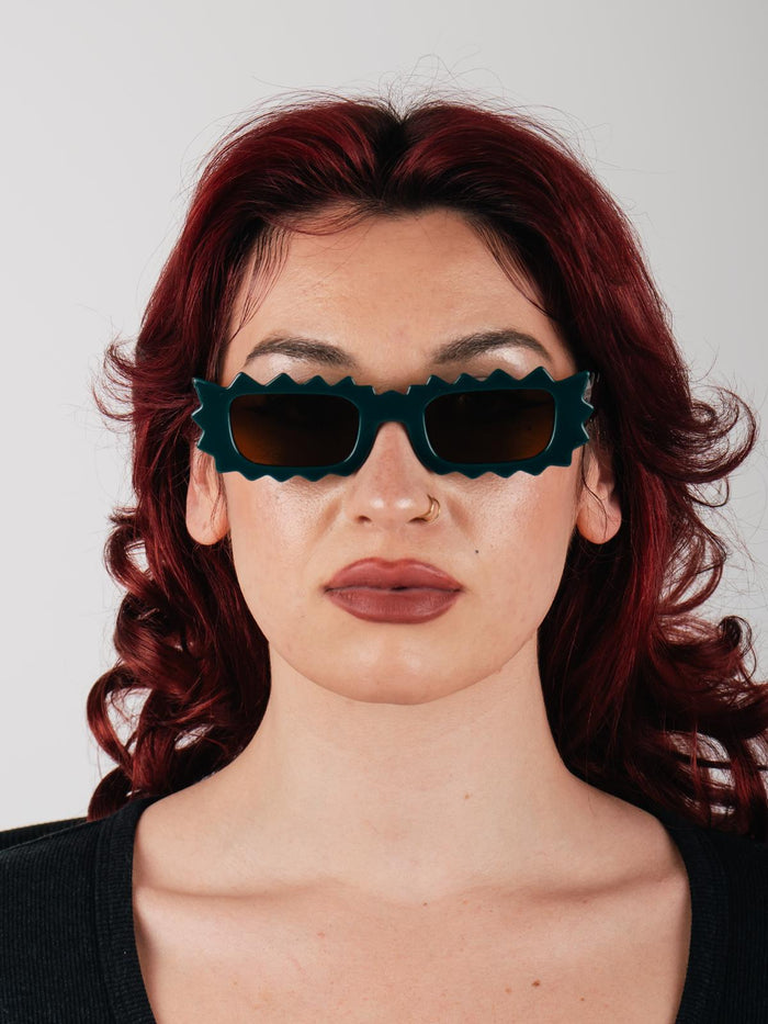 Unisex Zigzag Rectangle Sunglasses | Green-Image 6