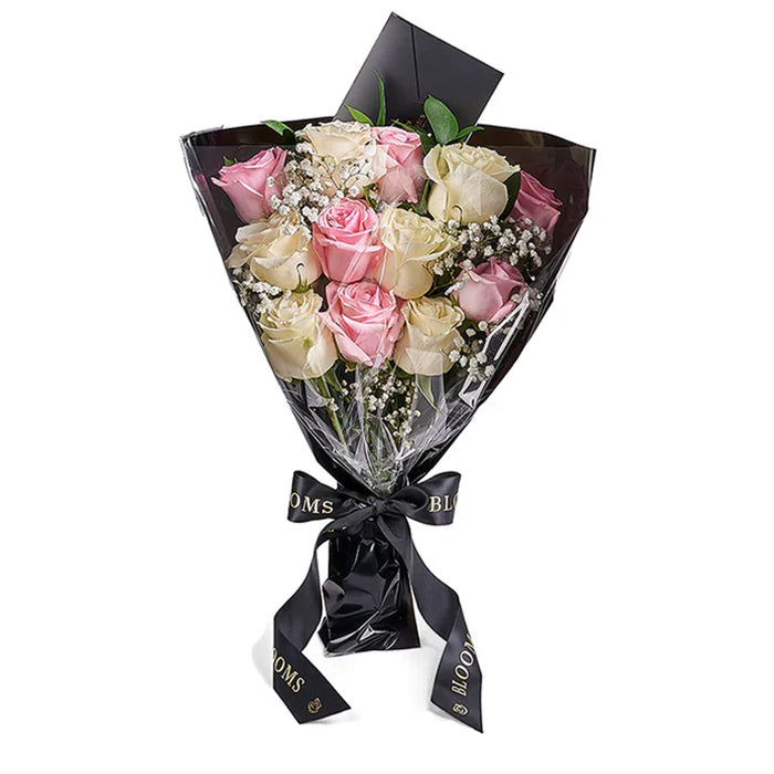 Valentine's Day Rose Bouquet in Pink and White with Designer Ribbon – the bouquet