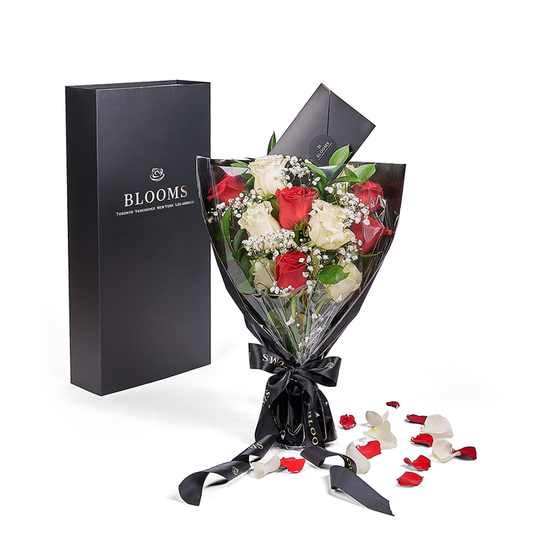 Valentine's Day Rose Bouquet with 6 Red and 6 White Roses in Black Box – the bouquet