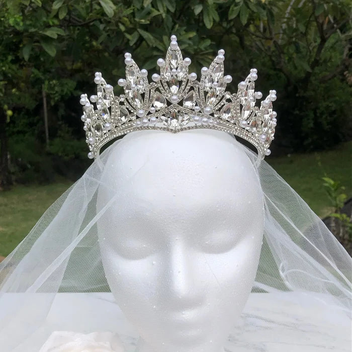 Wedding Hair Accessories - Silver Pearl and Crystal Bridal Tiara